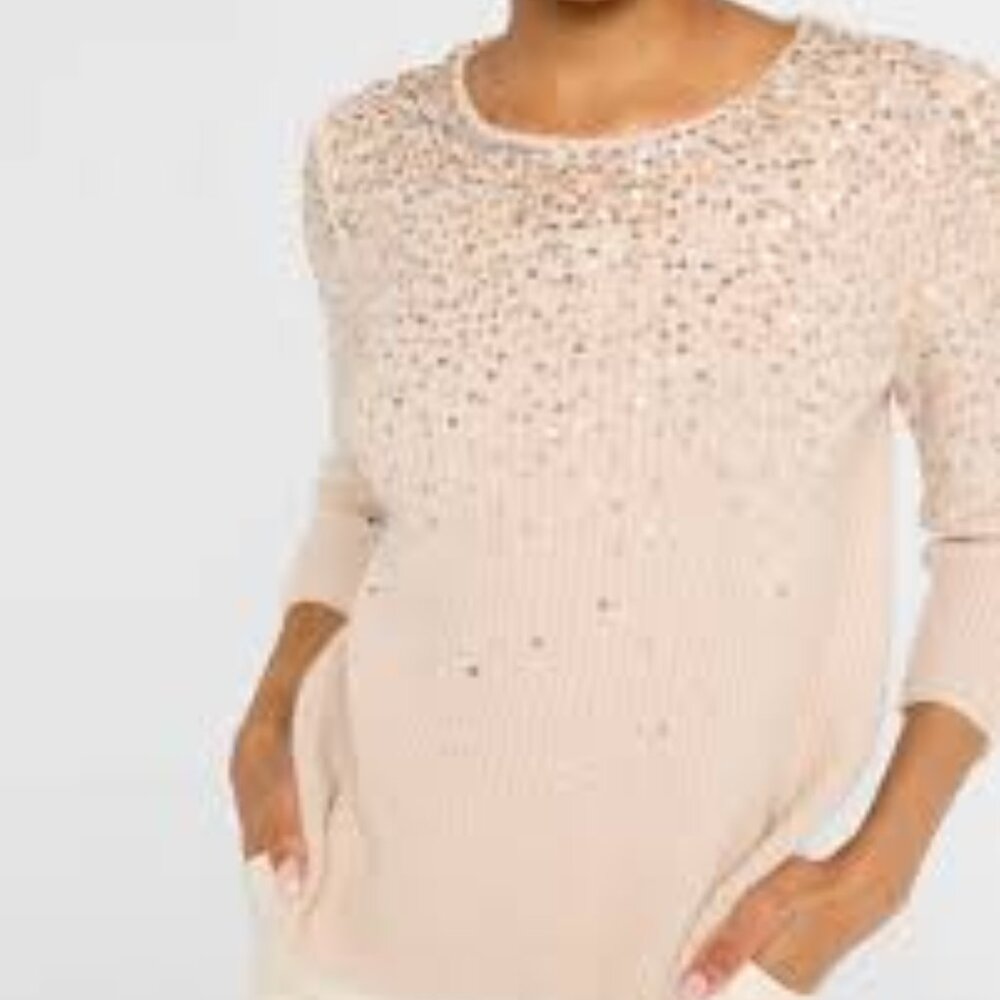 NWT Neiman Marcus Bone Cashmere Collection Cashmere Ombre Sequin Sweater